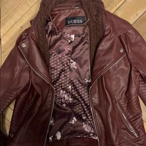 NWOT Leather GUESS Jacket w detachable hood